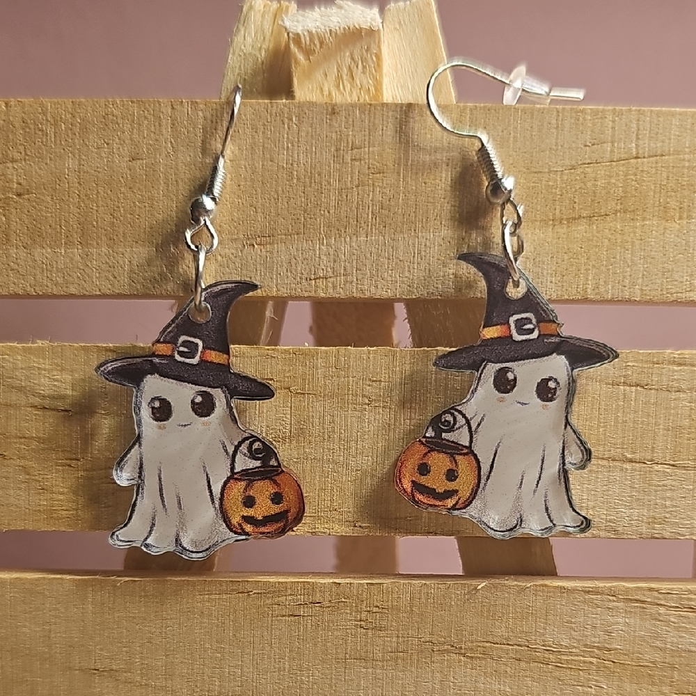 Halloween Ghost Earrings with Pumpkin